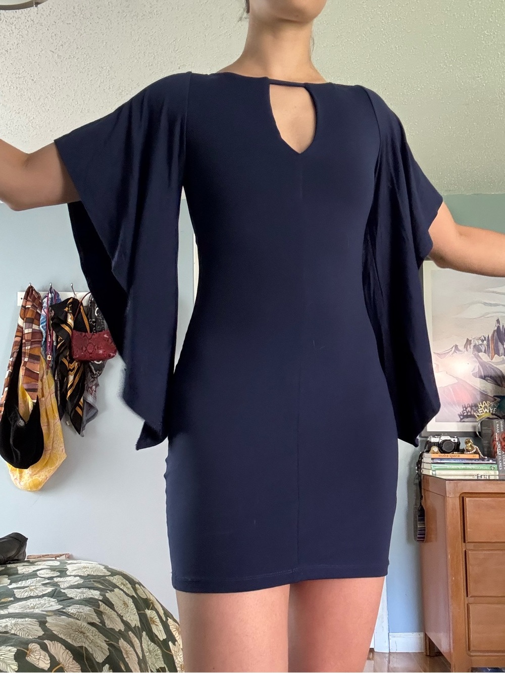 Susana Monaco Navy Cape-Sleeve Mini Dress